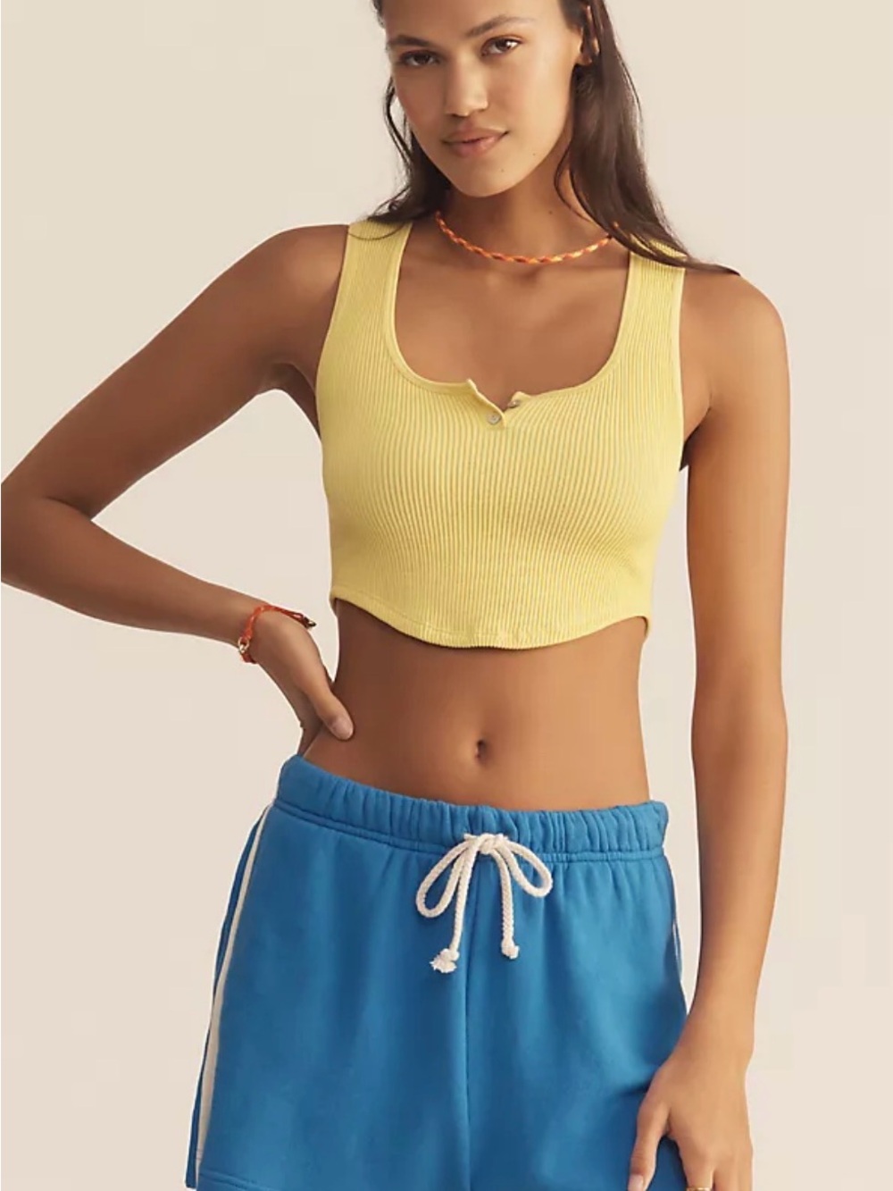 Anthropologie Yellow Ribbed Cropped Tank Top size S/M